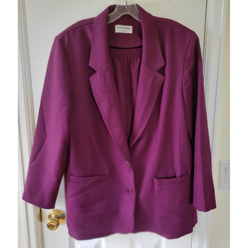 Alfred Dunner Skirt Suit Sz 16 Purple Pockets Elastic Waist Lightweight Unlined